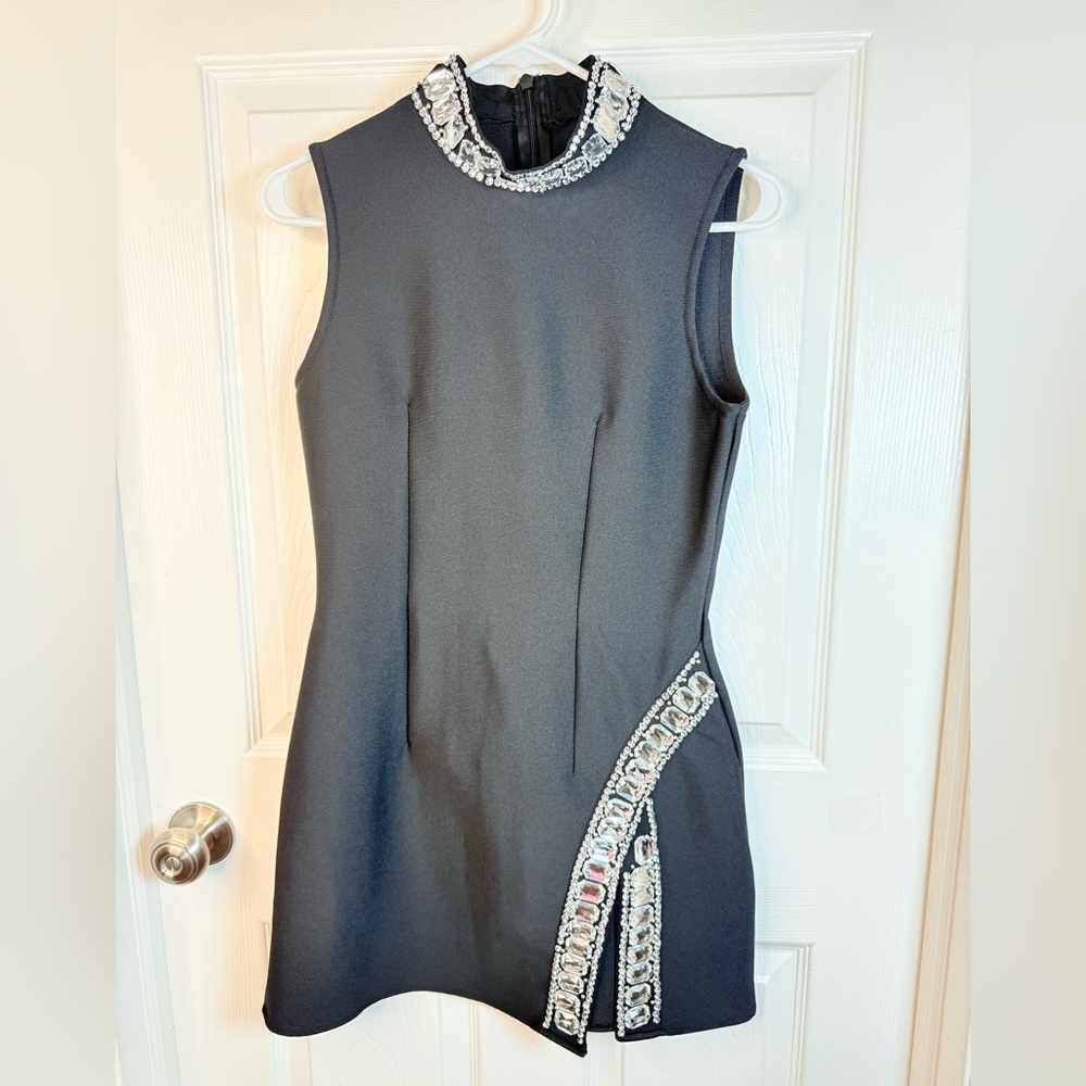 Elegant Black Sleeveless Dress with Embellishments